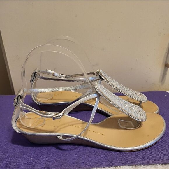 Giuseppe Zanotti Silver Leather Swarovski Crystal Thong Sandals 8.5/38.5 $975 - Picture 10 of 14